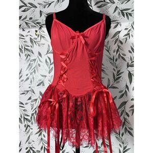 Red Lace-up Corset Babydoll Lingerie Sz M NWT Wedding Gift Bridal Shower